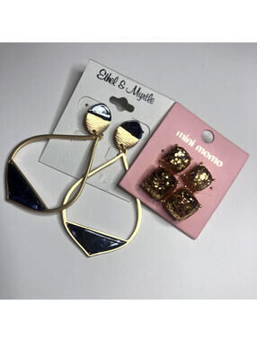 544 Lot of 2 earrings Ethel & Myrtle goldtone drop & Mini momo stud Earrings